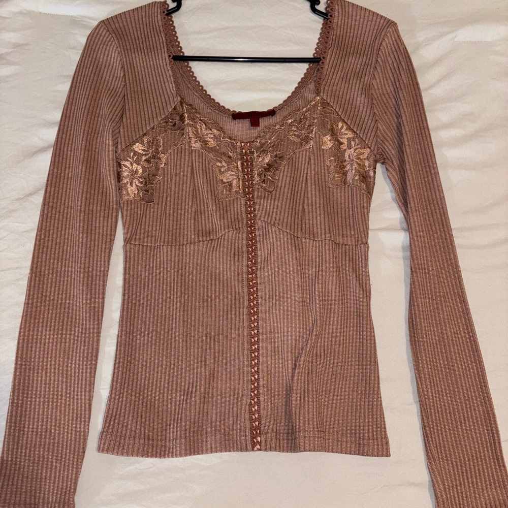 Buckle long sleeve super cute lace and tie up detail shirt